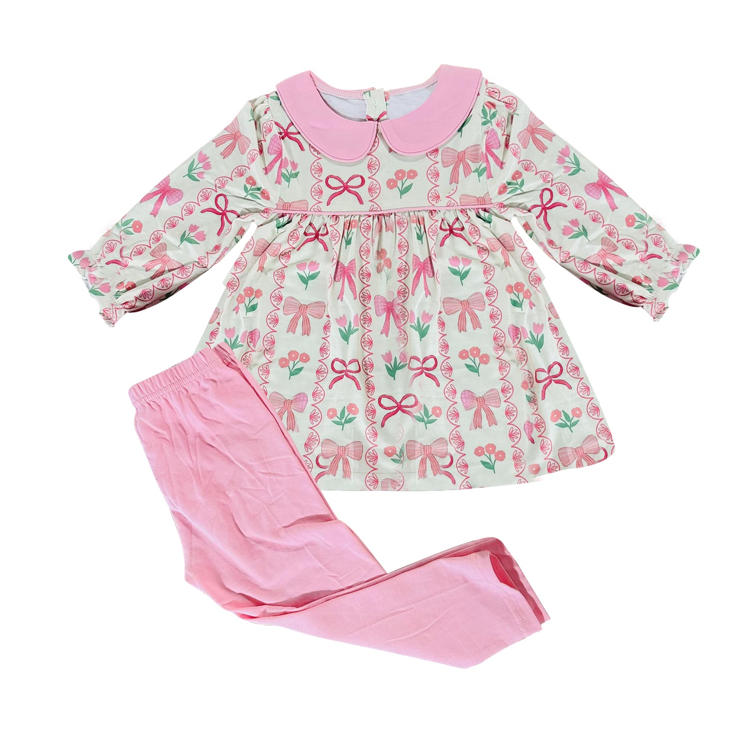 Pink bow floral print toddle girls long sleeve outfit preorder