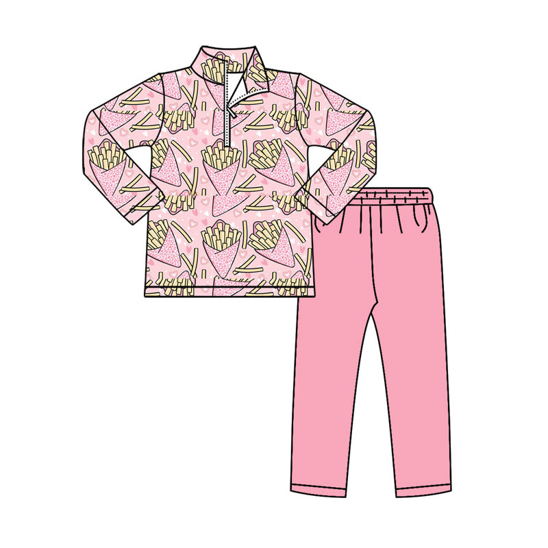 Valentines day fries print toddle girls long sleeve outfit preorder