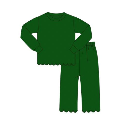 Girls long sleeve green color matching outfit preorder