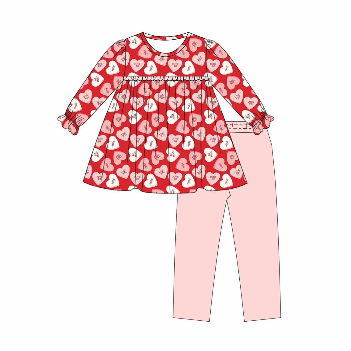 Valentines heart design girls holiday outfit preorder