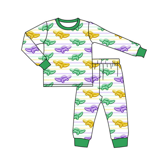 Girls long sleeve Mardi Gras dinosaur outfit preorder