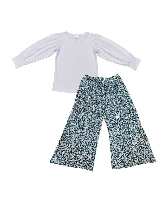 Girls white top matching floral pants outfit preorder