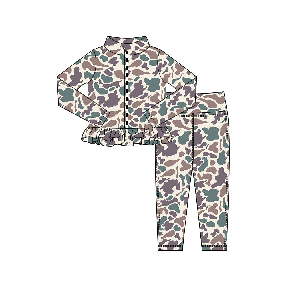 Blue lavender camo yoga pullover top matching pants girls outfit preorder