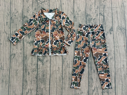 Brown camo yoga pullover top matching pants girls outfit preorder