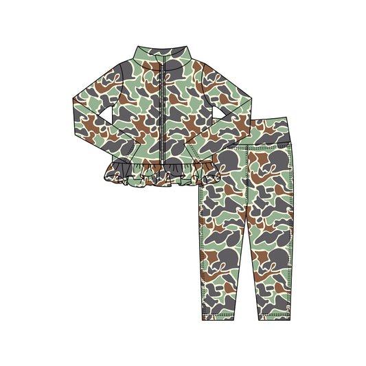 Green Camo yoga pullover top matching pants girls outfit preorder