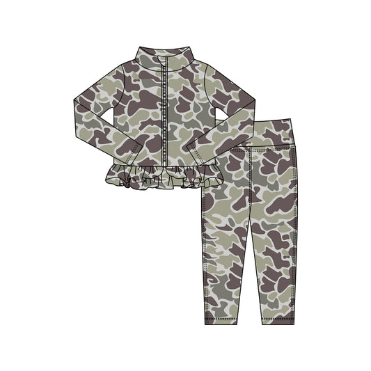 Dark grey Camo yoga pullover top matching pants girls outfit preorder