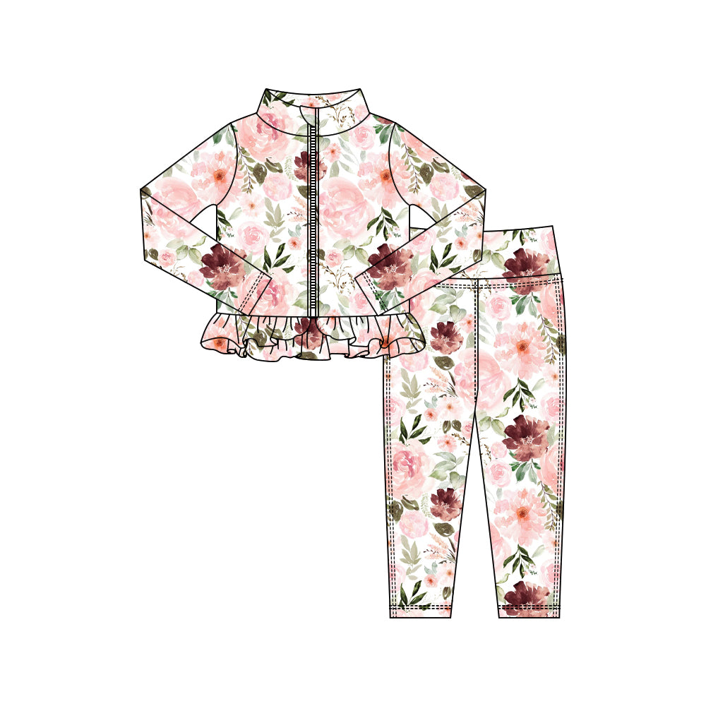Pink floral yoga pullover top matching pants girls outfit preorder
