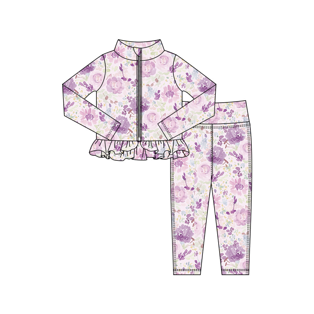 Lavender floral yoga pullover top matching pants girls outfit preorder