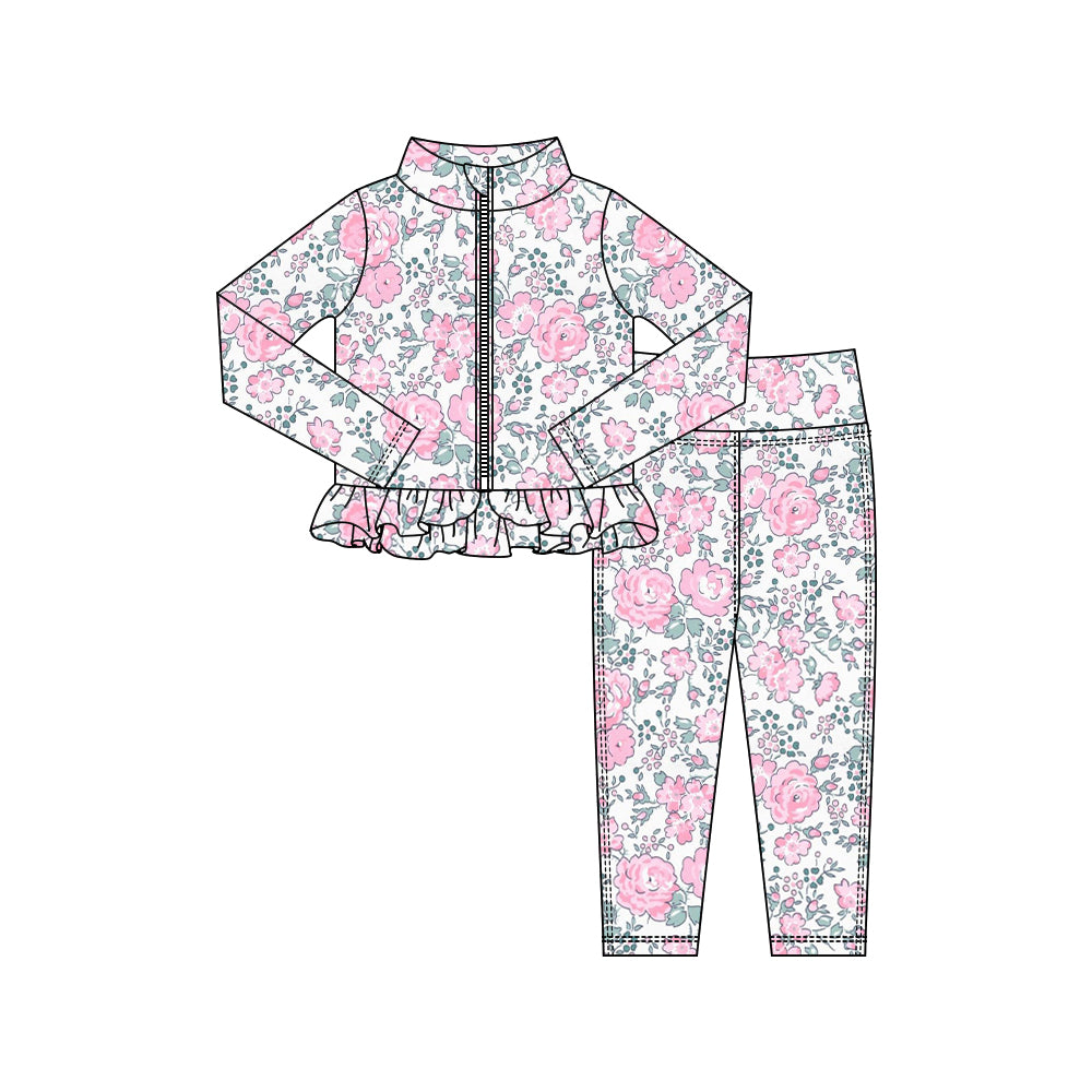 Pink flowers yoga pullover top matching pants girls outfit preorder