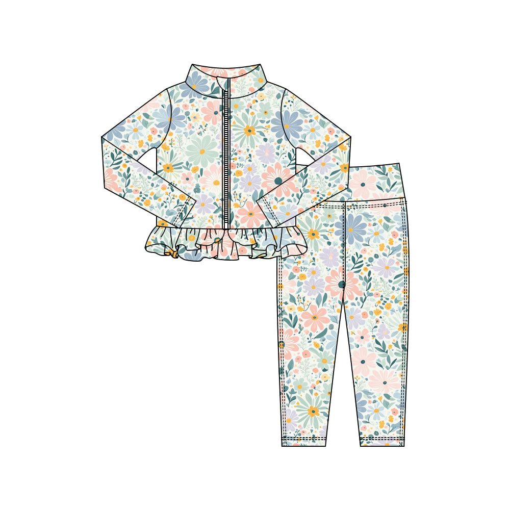 Pink blue yoga pullover top matching pants girls outfit preorder