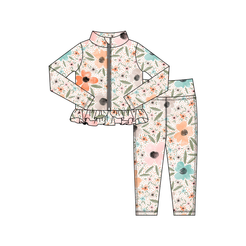 Pink blue orange yoga pullover top matching pants girls outfit preorder
