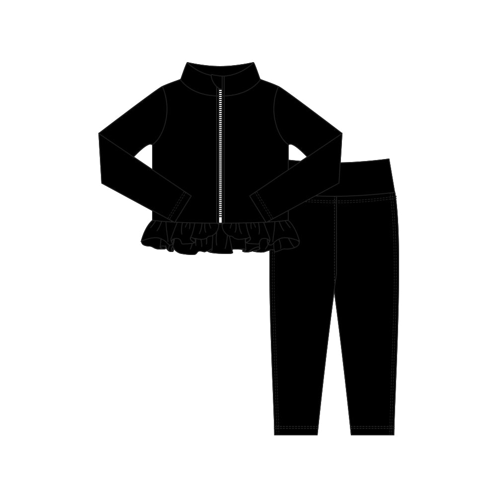 Black yoga pullover top matching pants girls outfit preorder