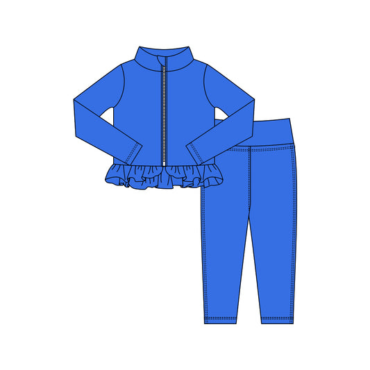 Dark blue yoga pullover top matching pants girls outfit preorder