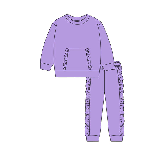 Girls purple top matching pants spring fall cotton outfit preorder