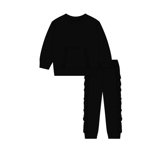 Girls black top matching pants spring fall cotton outfit preorder