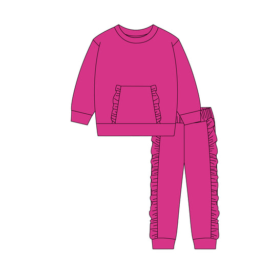 Girls hot pink top matching pants spring fall cotton outfit preorder