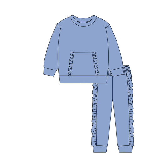 Girls dark blue top matching pants spring fall cotton outfit preorder