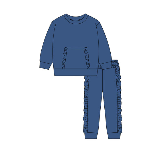 Girls navy top matching pants spring fall cotton outfit preorder