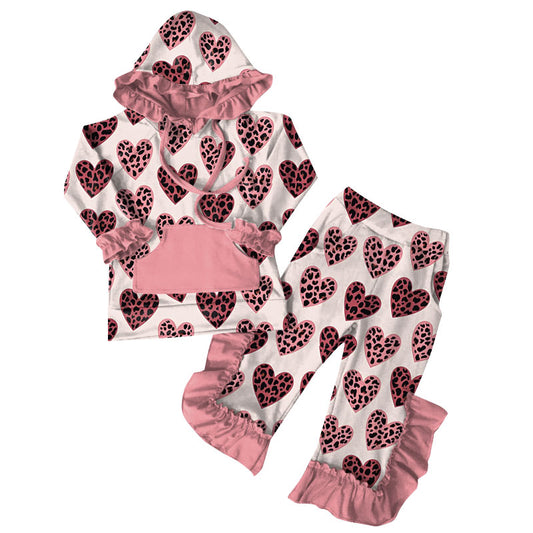 Girls cheetah heart hoodie top matching pants spring fall outfit preorder