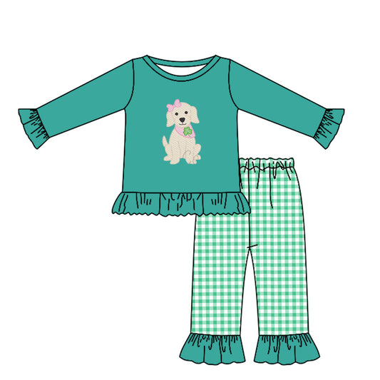 Girls Saint Patrick's Day dog top matching pants outfit preorder