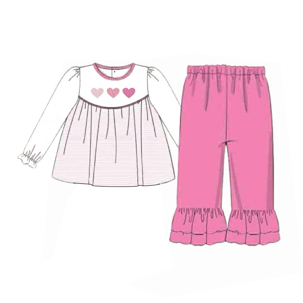 Valentines heart long sleeve top matching pants baby girl outfit preorder