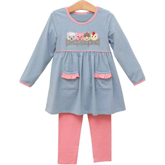 Farm animal long sleeve top matching pants baby girl outfit preorder