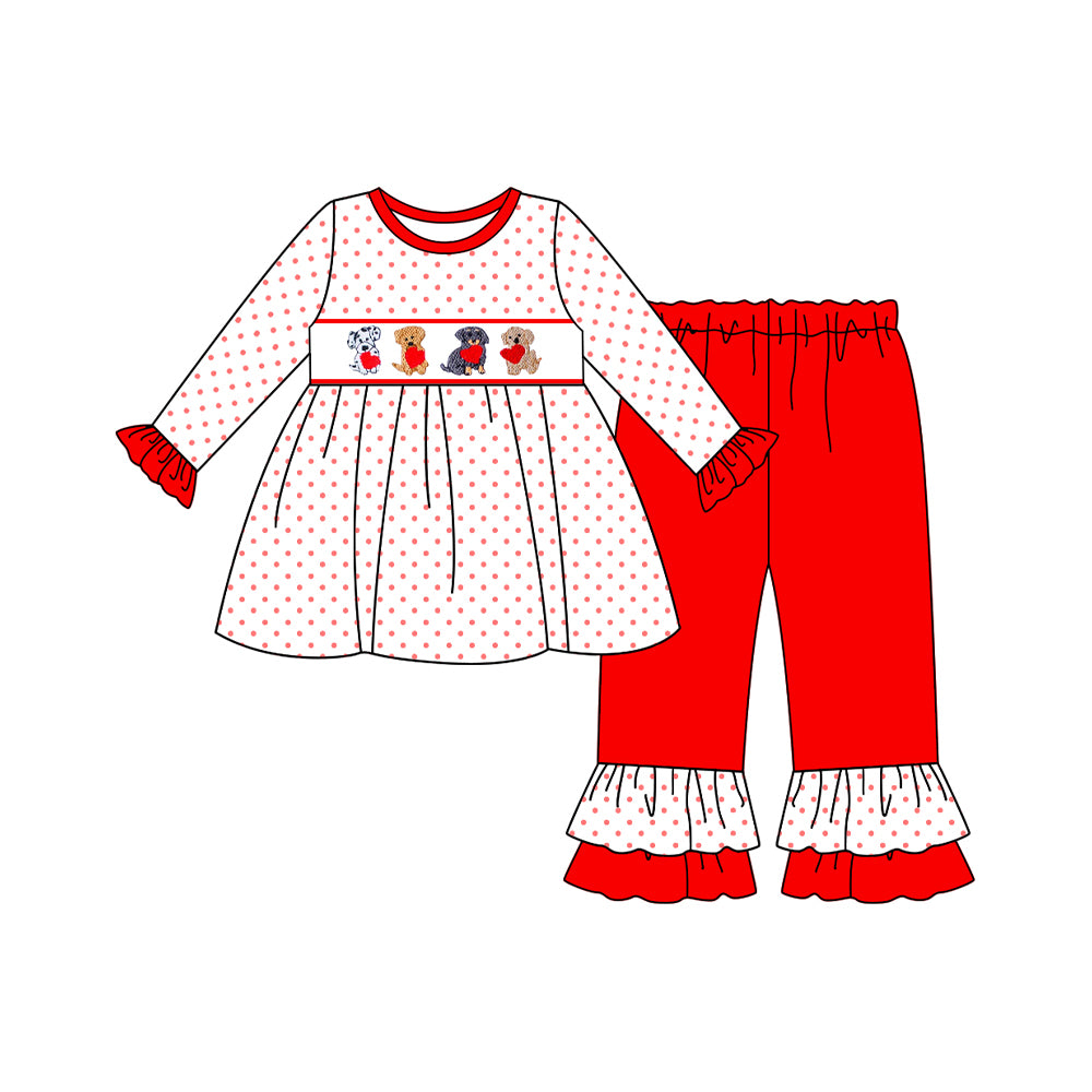 Valentines day dog heart print long sleeve top matching pants baby girl outfit preorder