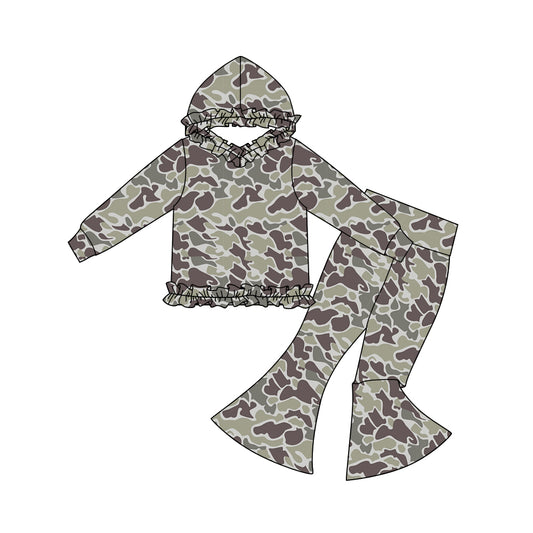 Dark grey camo long sleeve top matching pants girls hoodie set preorder