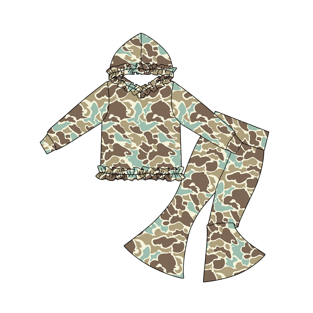 Light brown camo long sleeve top matching pants girls hoodie set preorder