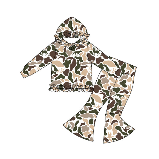 Deer duck camo long sleeve top matching pants girls hoodie set preorder