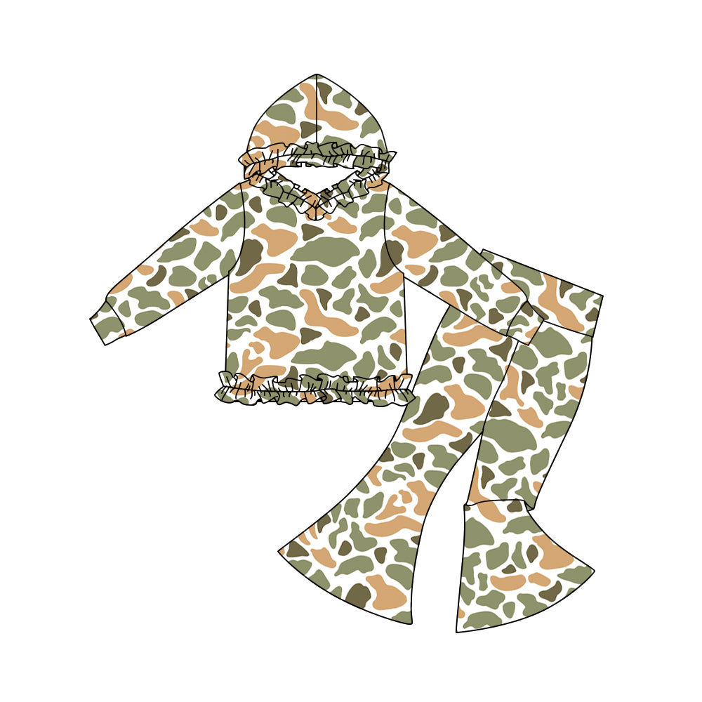 Light green camo long sleeve top matching pants girls hoodie set preorder
