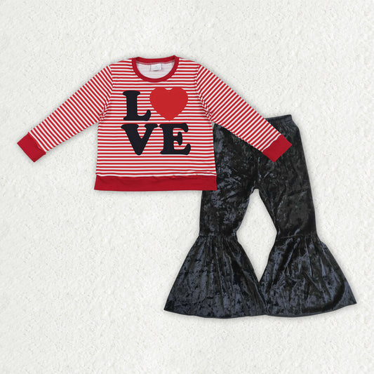 Valentines love long sleeve shirt black velvet bell bottoms outfit