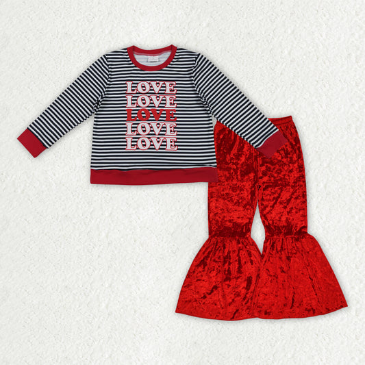 Valentines love long sleeve shirt red velvet bell bottoms outfit