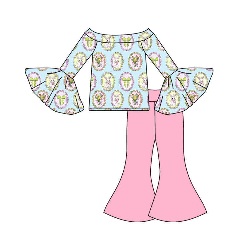 Easter bunny design long sleeve top matching skirt baby girl outfit preorder