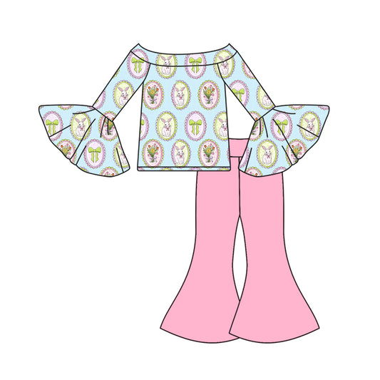 Easter bunny design long sleeve top matching skirt baby girl outfit preorder
