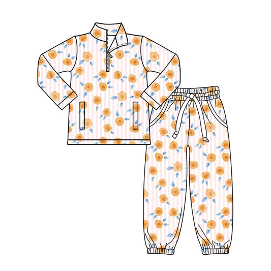 Flowers print long sleeve top matching pants baby girl outfit preorder
