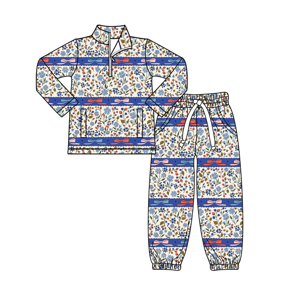 Flowers print long sleeve top matching pants baby girl outfit preorder