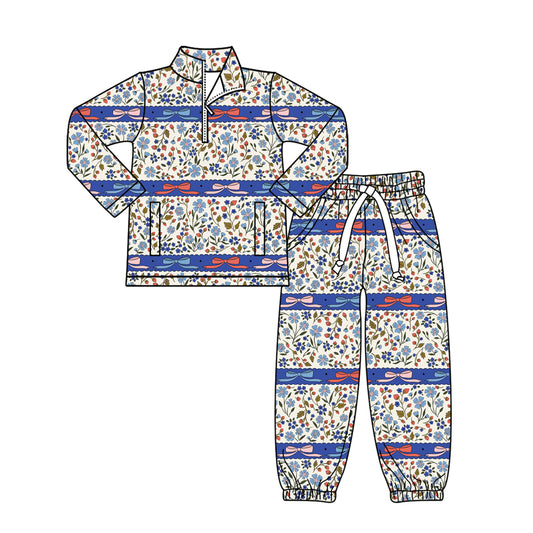 Flowers print long sleeve top matching pants baby girl outfit preorder