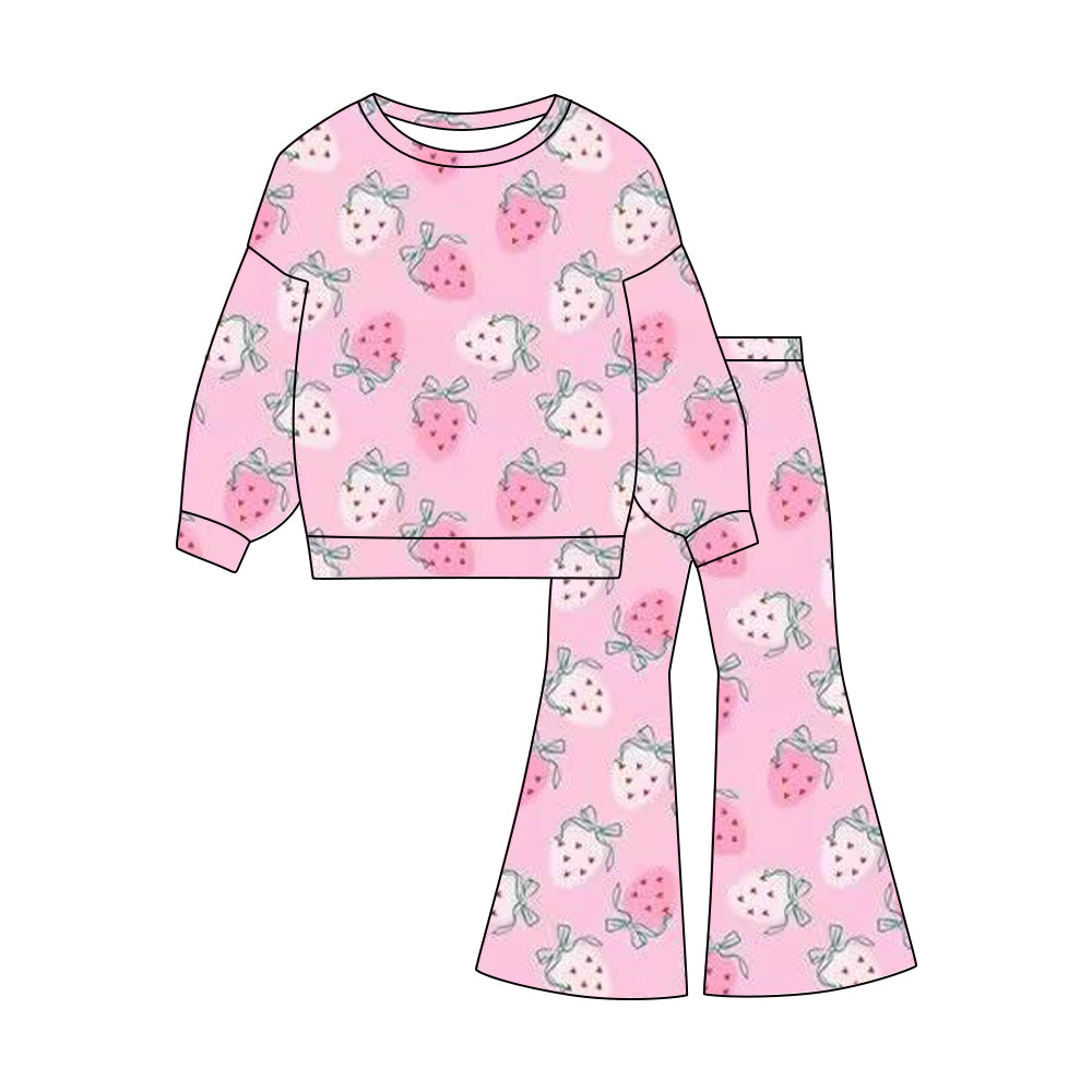 Strawberry print long sleeve top matching pants baby girl outfit preorder
