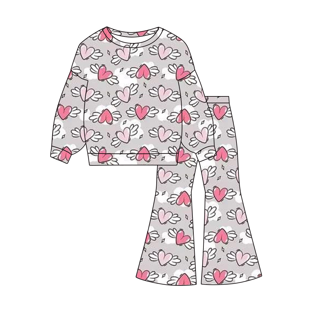 Valentine heart print long sleeve top matching pants baby girl outfit preorder
