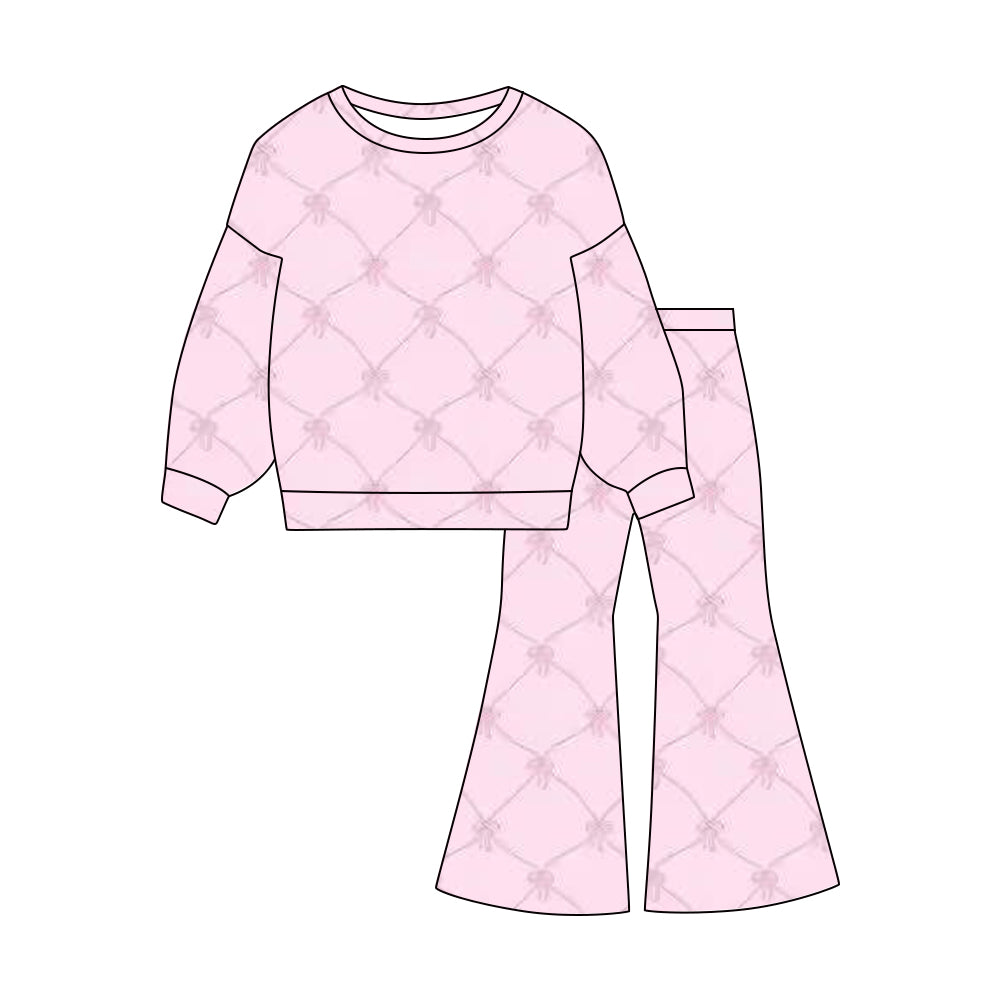 Pink bow print long sleeve top matching pants baby girl outfit preorder