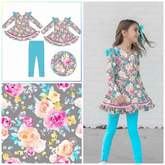 Floral print long sleeve top matching pants baby girl outfit preorder