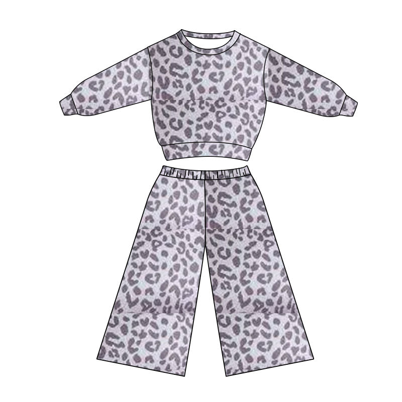 Black leopard long sleeve top matching pants baby girl outfit preorder