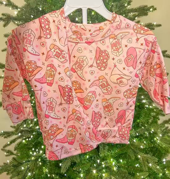 Western boots design girls spring fall pajama set preorder