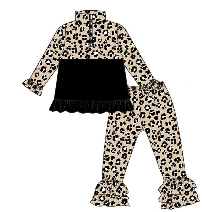 Leopard design girls long sleeve outfit preorder