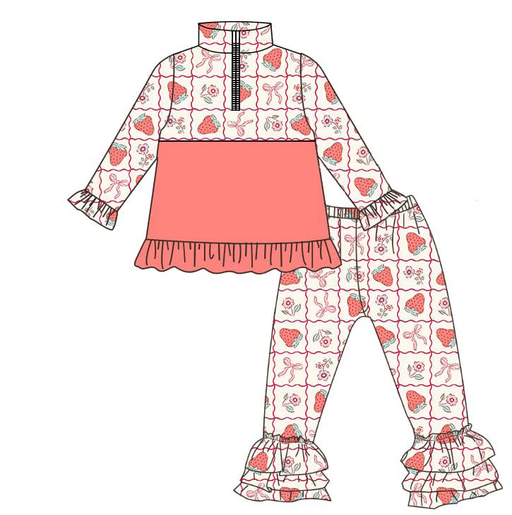 Strawberry design girls long sleeve outfit preorder