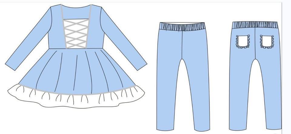 Blue color design girls long sleeve outfit preorder