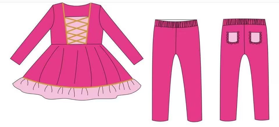 Hot pink color design girls long sleeve outfit preorder