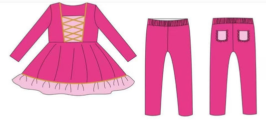 Hot pink color design girls long sleeve outfit preorder