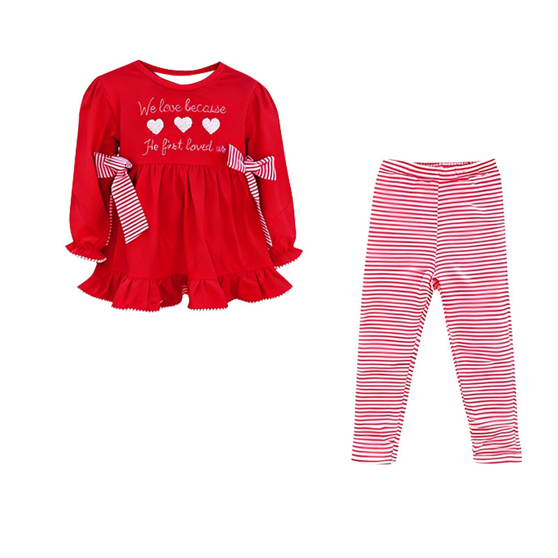 Valentines heart design girls long sleeve outfit preorder